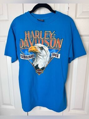 Vintage 90’s HARLEY-DAVIDSON Tee T-Shirt Milwaukee Engine Plant Tour Eagle Head